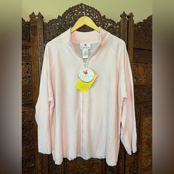 Quacker Factory Soft Pink Zip-Up Sweater - Picture 1 of 10